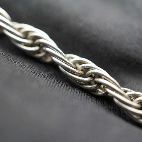 英国ヴィンテージ 純銀製 ボリューム編み ロングチェーンネックレス 60cm 28g