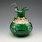 British Vintage Enamel Decorated Green Glass Handled Vase