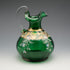 British Vintage Enamel Decorated Green Glass Handled Vase