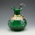 British Vintage Enamel Decorated Green Glass Handled Vase