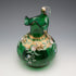 British Vintage Enamel Decorated Green Glass Handled Vase