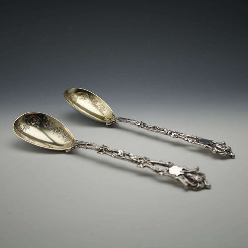 Late 19th Century English Antique Silver Plated Serving Spoon Pair