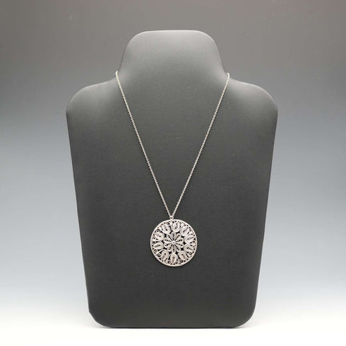 Vintage Sterling Silver Filigree Pendant with Sterling Silver Necklace, total 12.1g