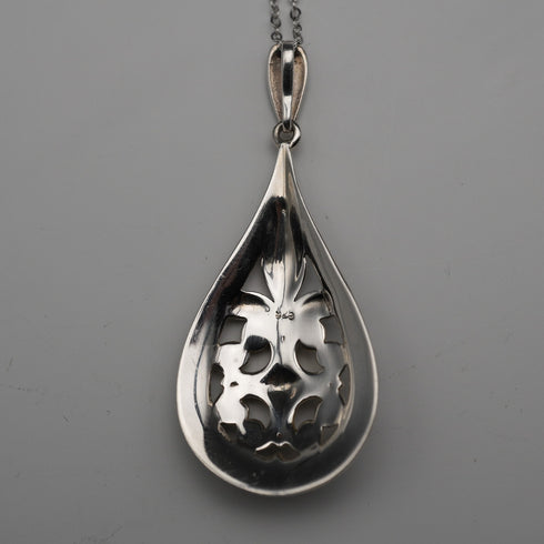 Vintage Sterling Silver & Marcasite Teardrop Pendant with Sterling Silver Necklace, Total 6.1g