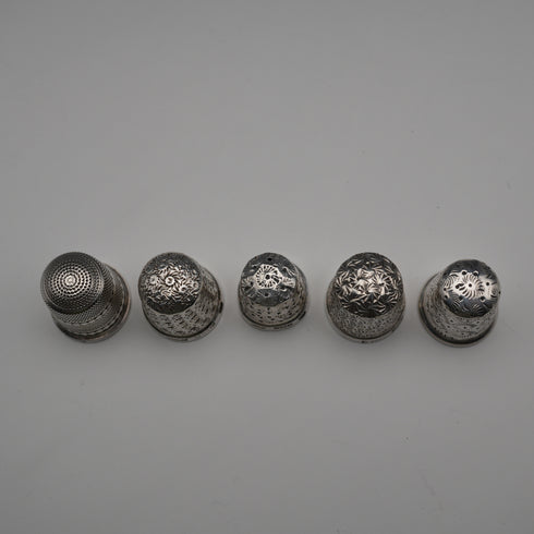 UK antique and vintage sterling silver thimbles, set of 5, 17.8g total