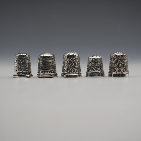 UK antique and vintage sterling silver thimbles, set of 5, 17.8g total