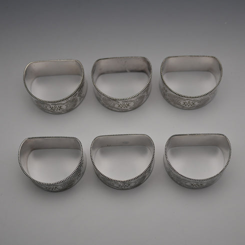 Antique British silver plate napkin rings, set of 6