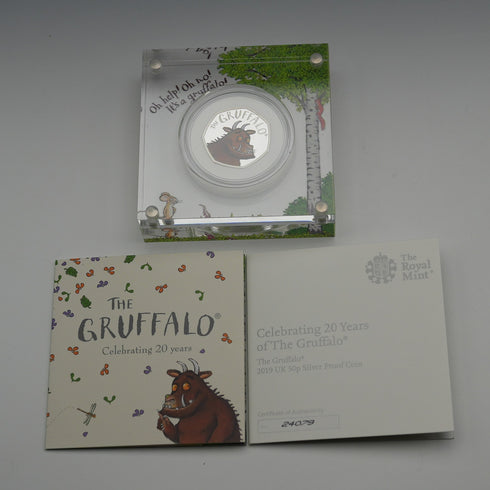 UK "The Gruffalo" 20th Anniversary 50p Proof Silver Coin Royal Mint, Cased with Certificate of Authenticity