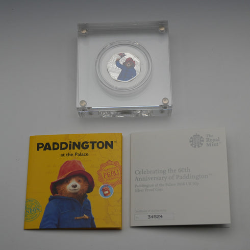 UK "Paddington Bear at Buckingham Palace" 50p Commemorative Silver Coin Royal Mint, with Case and Certificate