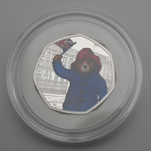 UK "Paddington Bear at Buckingham Palace" 50p Commemorative Silver Coin Royal Mint, with Case and Certificate