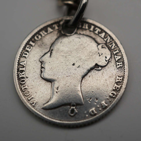 英国アンティーク シルバープレート製 アルバートチェーン 1838年6ペンス銀貨フォブ
