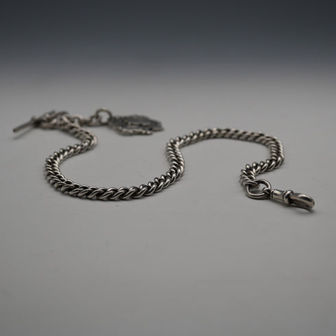British Antique Solid Silver Albert Chain with Solid Silver Medal Fob 37cm total length 59g