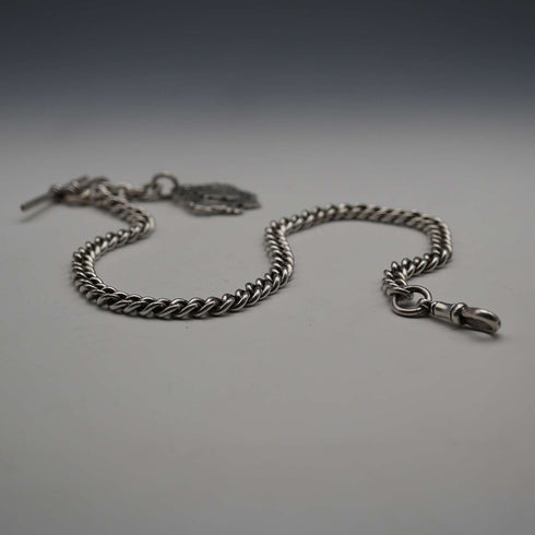 British Antique Solid Silver Albert Chain with Solid Silver Medal Fob 37cm total length 59g