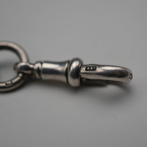 British Antique Solid Silver Albert Chain with Solid Silver Medal Fob 37cm total length 59g