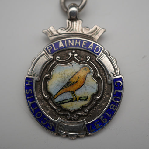 English Antique Sterling Silver Albert Chain with Sterling Silver Medal Fob, 22cm Total Length, 39g