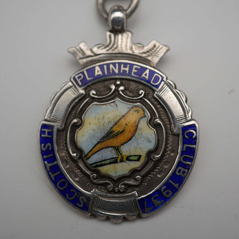 English Antique Sterling Silver Albert Chain with Sterling Silver Medal Fob, 22cm Total Length, 39g
