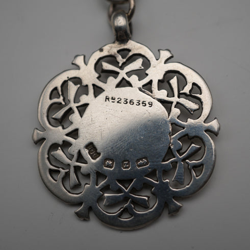 1915 British Antique Sterling Silver Double Albert Chain with Sterling Silver Medal Fob, 61g