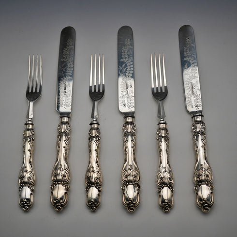 Late 19th Century English Antique Silver Plated Cutlery Set of 3 Pairs by Martin & Hall