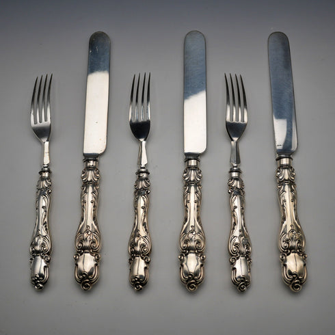 Late 19th Century English Antique Silver Plated Cutlery Set of 3 Pairs by Martin & Hall