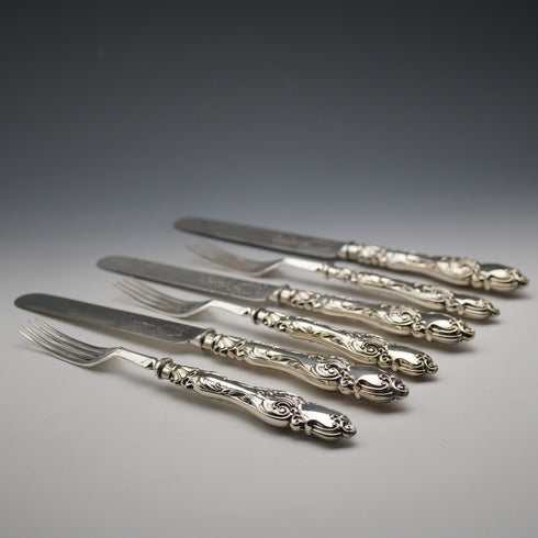 Late 19th Century English Antique Silver Plated Cutlery Set of 3 Pairs by Martin & Hall