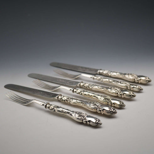 Late 19th Century English Antique Silver Plated Cutlery Set of 3 Pairs by Martin & Hall