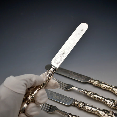 Late 19th Century English Antique Silver Plated Cutlery Set of 3 Pairs by Martin & Hall