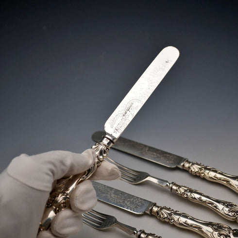 Late 19th Century English Antique Silver Plated Cutlery Set of 3 Pairs by Martin & Hall