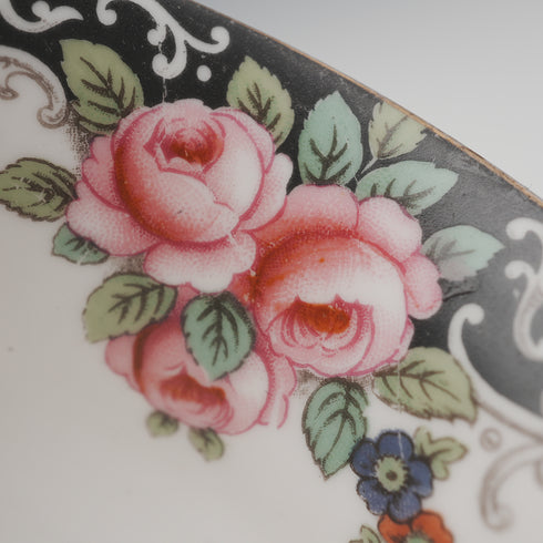 English Vintage Aynsley "Black Band & Rose" Teacup Trio Set of 2