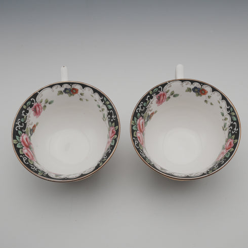 English Vintage Aynsley "Black Band & Rose" Teacup Trio Set of 2