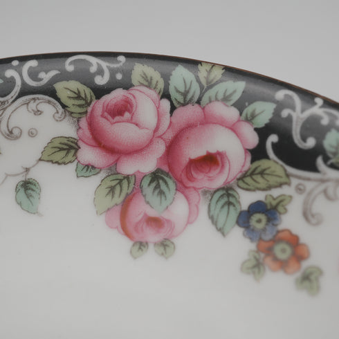 English Vintage Aynsley "Black Band & Rose" Teacup Trio Set of 2