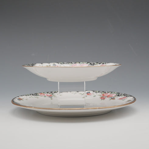 English Vintage Aynsley "Black Band & Rose" Teacup Trio Set of 2