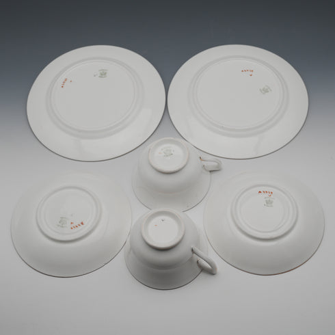 English Vintage Aynsley "Black Band & Rose" Teacup Trio Set of 2