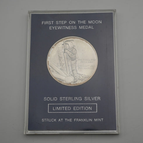 1969 "Apollo 11 Moon Landing" Sterling Silver Commemorative Medal 27g Franklin Mint with Case