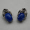 Vintage Silver and Lapis Lazuli Botanical Design Clip-On Earrings