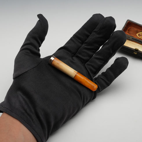 French Antique Cheroot Holder/Cigarette Holder, Gold-Plated Decoration, Cased, H.G.