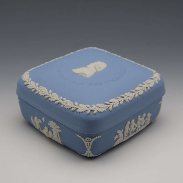 UK Wedgwood Jasperware J. Wedgwood 250th Anniversary Square Lidded Box, Pale Blue, Boxed