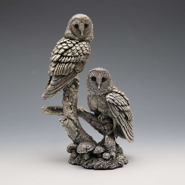 English Country Artists 2 Owls Sterling Silver Plated Sculpture Figurine