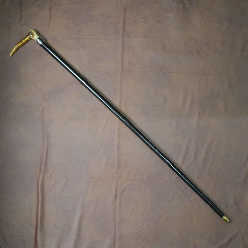 1895 British Antique Black Shaft Sterling Silver Embellished Antler Handle Walking Stick Cane 90cm