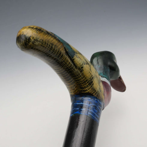 ヴィンテージ ブラックシャフト 彩色ダックハンドル ステッキ 杖 87cm
