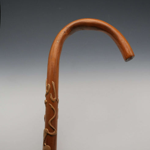 Vintage T-Shaft Dragon Decoration Bent Handle Walking Stick Cane 89cm