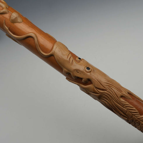 Vintage T-Shaft Dragon Decoration Bent Handle Walking Stick Cane 89cm