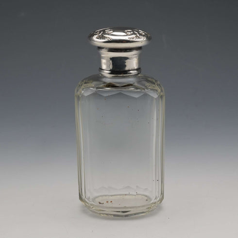 1901 English Antique Sterling Silver Lid Cut Glass Bottle