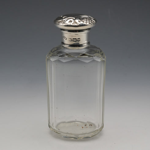 1901年 英国アンティーク 純銀蓋 カットガラスボトル