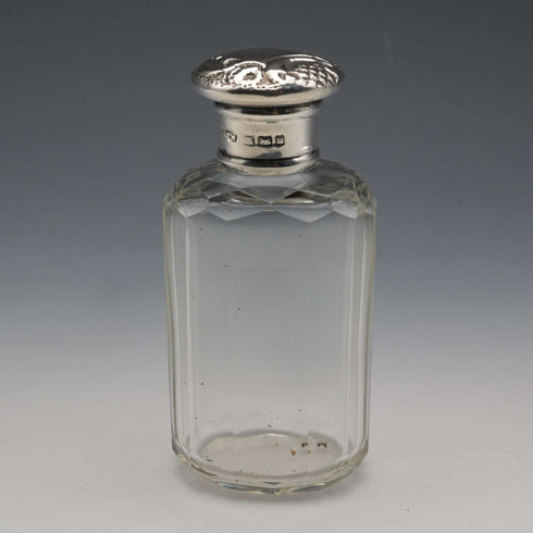 1901 English Antique Sterling Silver Lid Cut Glass Bottle