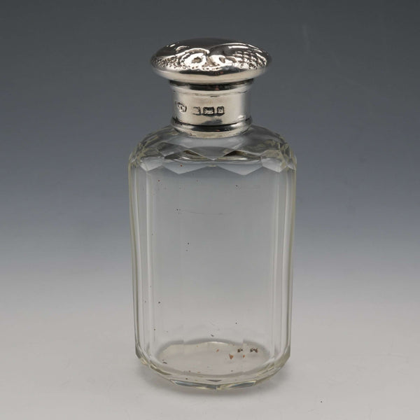 1901年 英国アンティーク 純銀蓋 カットガラスボトル