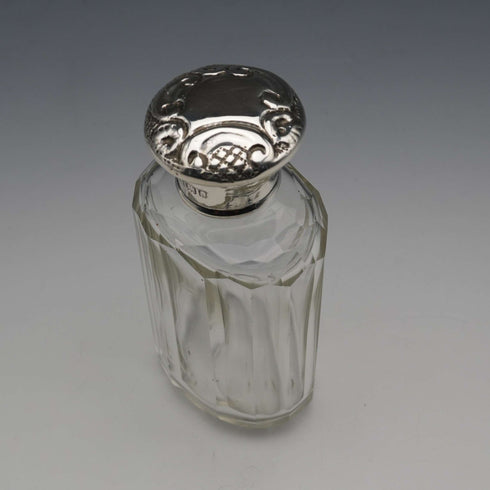 1901 English Antique Sterling Silver Lid Cut Glass Bottle