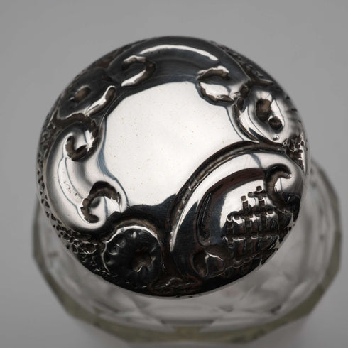 1901 English Antique Sterling Silver Lid Cut Glass Bottle