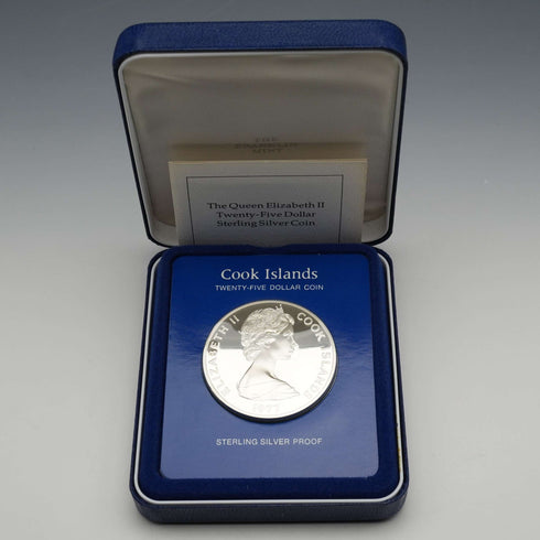 1977年 エリザベス2世女王 シルバージュビリー クック諸島25ドル記念銀貨 49g FranklinMint ケース・説明書付き