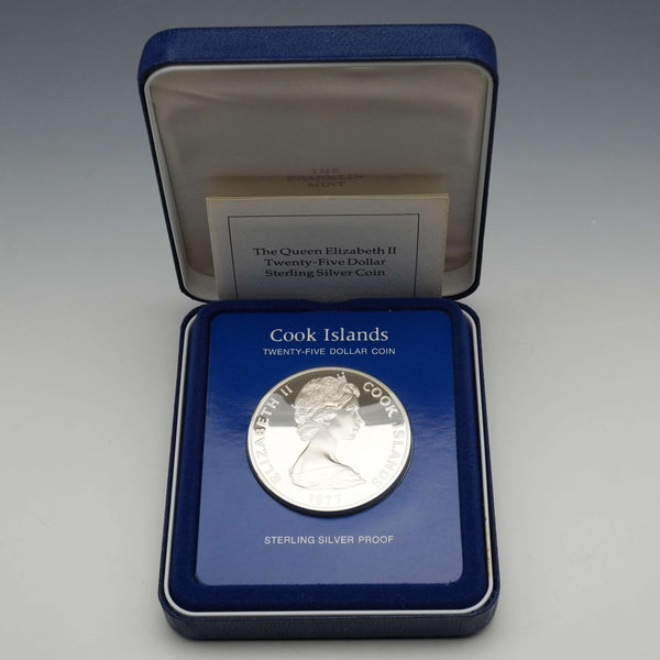 1977年 エリザベス2世女王 シルバージュビリー クック諸島25ドル記念銀貨 49g FranklinMint ケース・説明書付き
