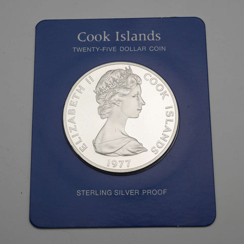 1977年 エリザベス2世女王 シルバージュビリー クック諸島25ドル記念銀貨 49g FranklinMint ケース・説明書付き